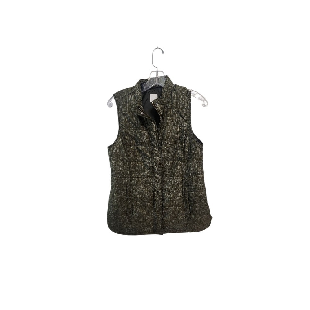 J.Jill Womens Quilted Vest Gold Metallic Puffer Sleeveless Jacket S‎ Small